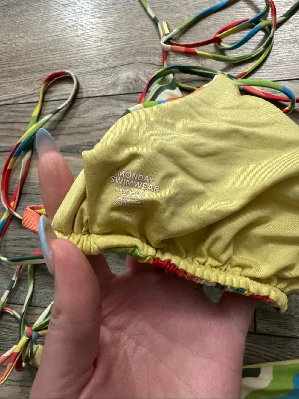 Monday Swimwear Multicolor Wavy Stripe Triangle Bikini(Large top, medium bottom)